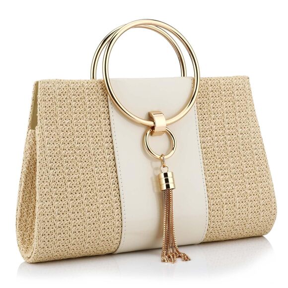 Handbags - 6669 Summer Beach Straw Clutch Evening Handbag - Top-handle Bag Yellow-H